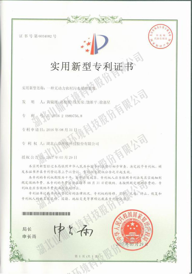 一种无动力农村污水处置惩罚装置专利